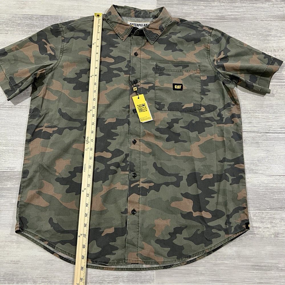 Caterpillar Shirt Mens XLarge Green Camouflage Short Sleeve Button Up XL Outdoor - Picture 7 of 10